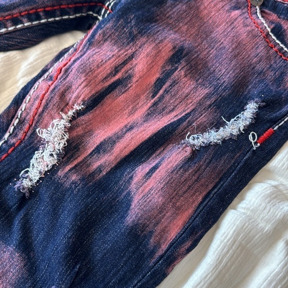 True Religion super T jeans distressed OOAK mid low rise red Rare NEW deadstock - Picture 13 of 16